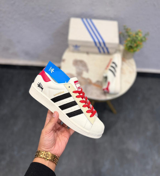ADIDAS ORIGINALS SUPERSTAR WHITE BLACK RED STUSSY X SUPREME
