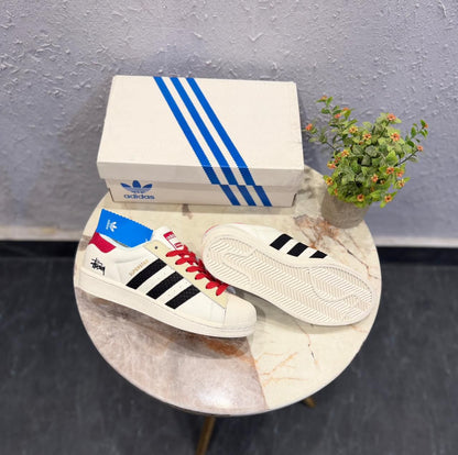 ADIDAS  ORIGINALS SUPERSTAR WHITE BLACK RED STUSSY X SUPREME