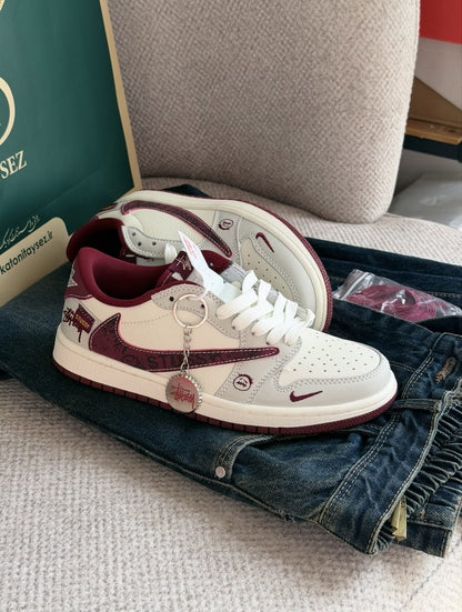 NIKE AIR JORDAN 1 LOW TRAVIS SCOTT X STUSSY SAIL BURGUNDY