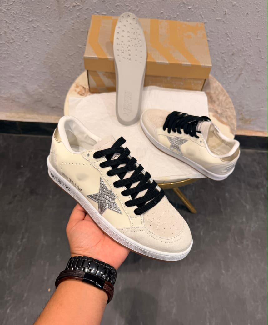 ADIDAS GOLDEN GOOSE BALL STAR WHITE SILVER SNEAKERS