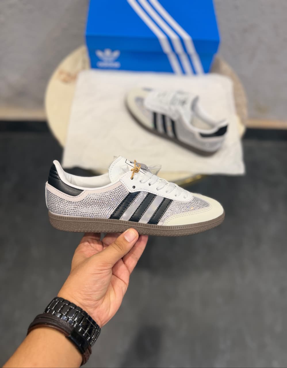 ADIDAS ORIGINAL SAMBA BLACK SILVER  RHINESTONES