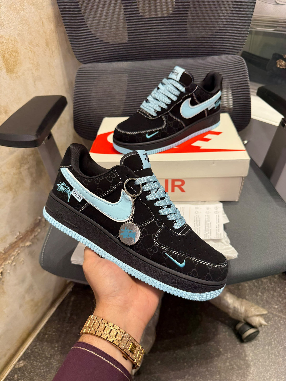 NIKE AIRFORCE 1 X GUCCI GG BLACK BLUE