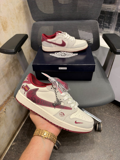 NIKE AIR JORDAN 1 LOW TRAVIS SCOTT X STUSSY SAIL BURGUNDY
