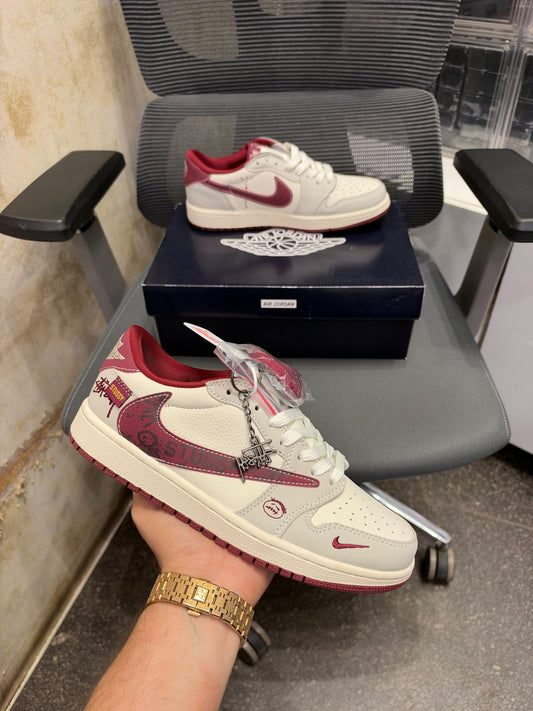 NIKE AIR JORDAN 1 LOW TRAVIS SCOTT X STUSSY SAIL BURGUNDY