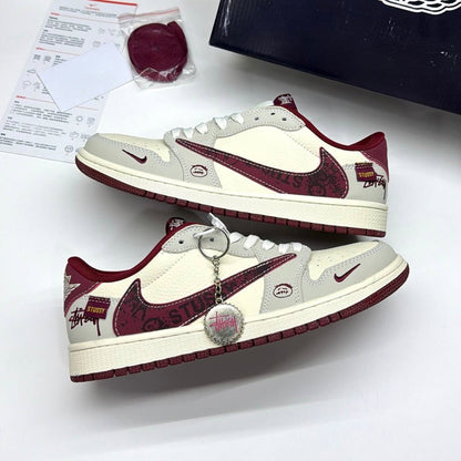 NIKE AIR JORDAN 1 LOW TRAVIS SCOTT X STUSSY SAIL BURGUNDY