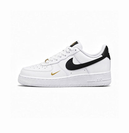NIKE AIRFORCE 1LOW 07 ESSENTIAL WHITE BLACK GOLD MINI SWOOSH