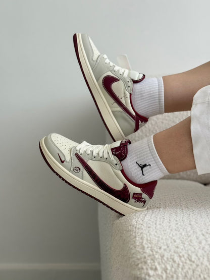 NIKE AIR JORDAN 1 LOW TRAVIS SCOTT X STUSSY SAIL BURGUNDY
