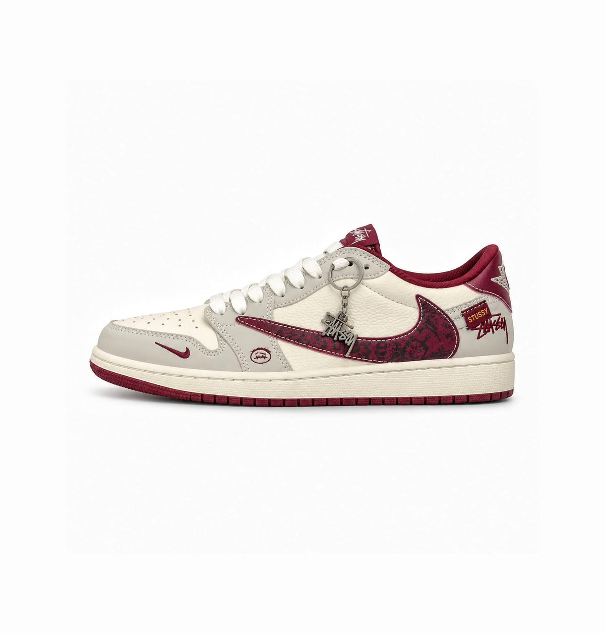 NIKE AIR JORDAN 1 LOW TRAVIS SCOTT X STUSSY SAIL BURGUNDY