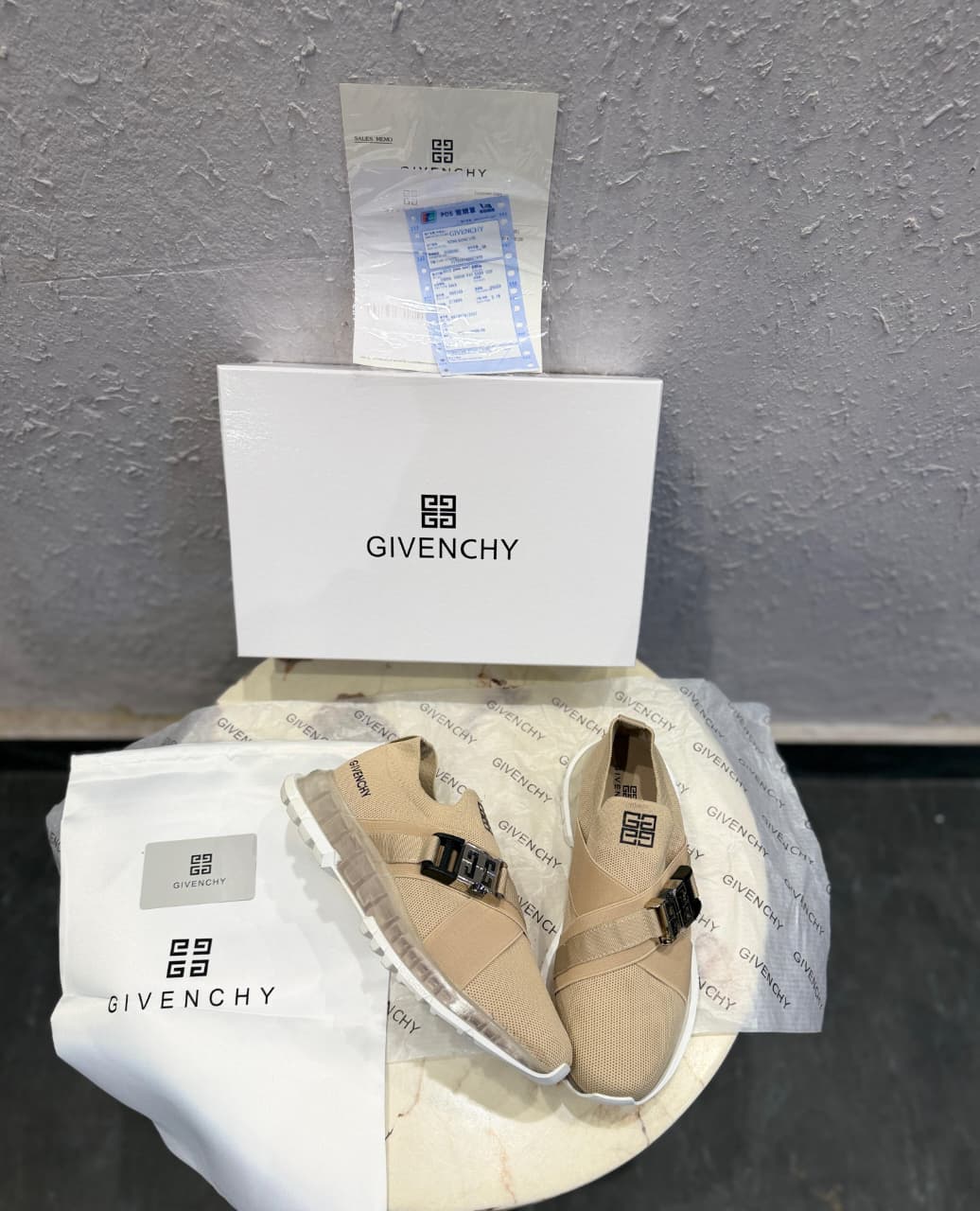 GIVENCHY PARIS BEIGE BUCKLE SNEAKER