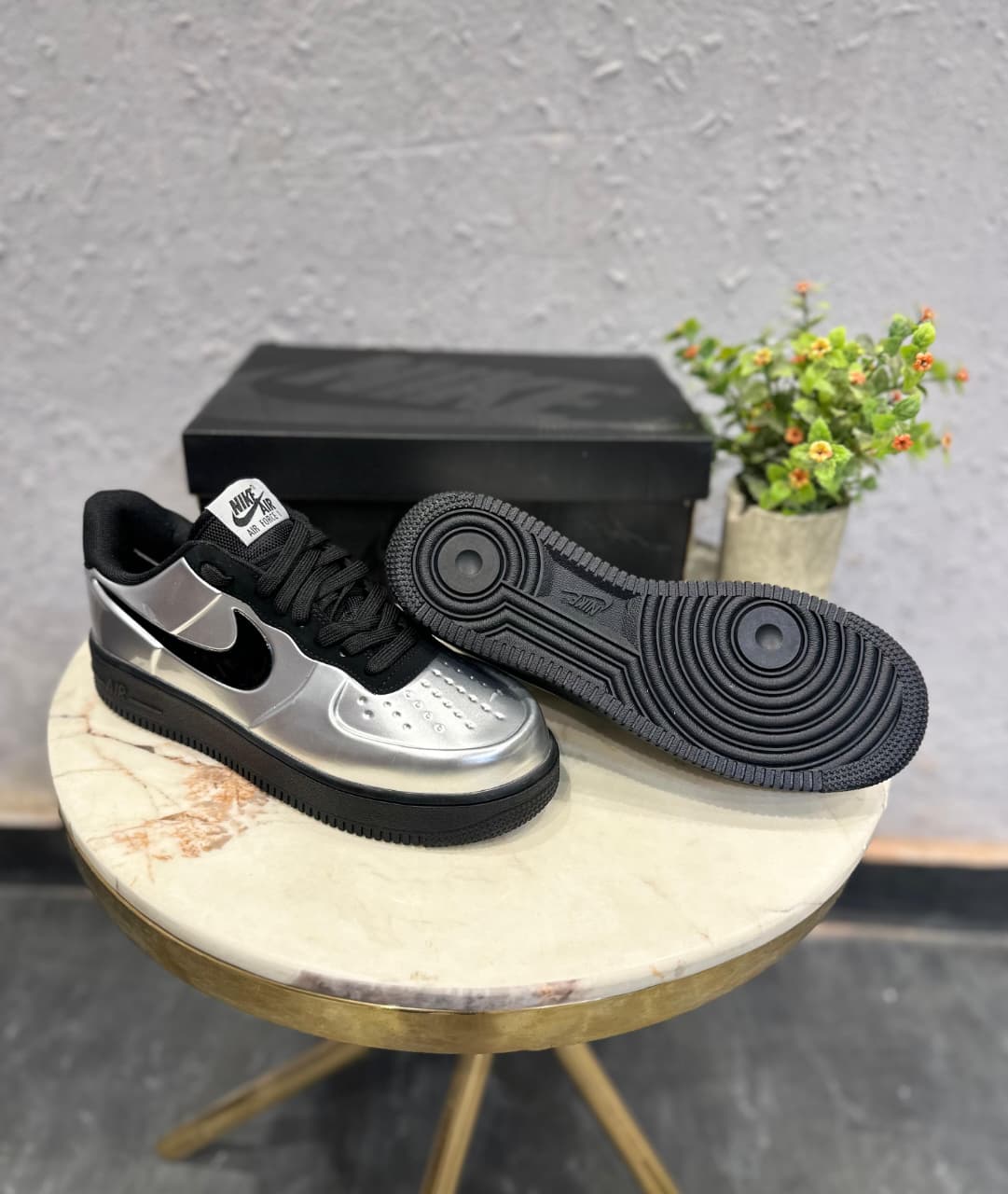 NIKE AIRFORCE FOAMPOSITE PRO METALLIC  BLACK SILVER