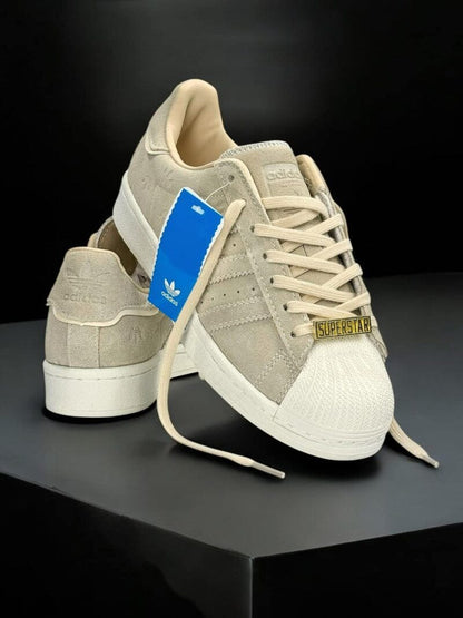 ADIDAS ORIGINALS SUPERSTAR  BEIGE ENGRAVED 3 STRIPS FLOWER