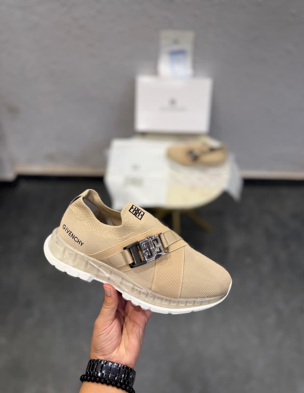 GIVENCHY PARIS BEIGE BUCKLE SNEAKER