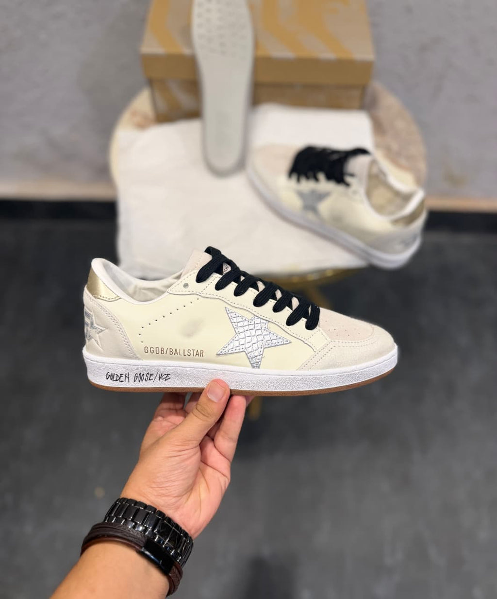 ADIDAS GOLDEN GOOSE BALL STAR WHITE SILVER SNEAKERS