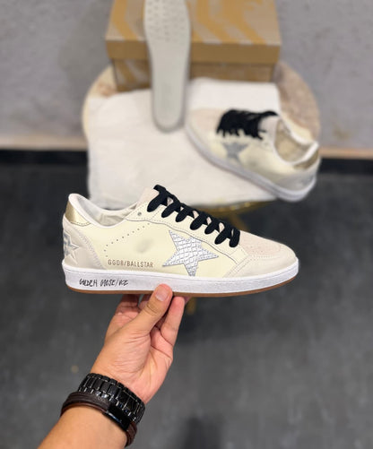GOLDEN GOOSE BALL STAR WHITE SILVER SNEAKERS